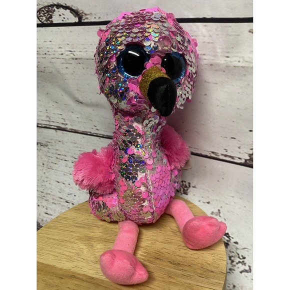 Ty Flippables Pinky the Pink and Silver Flamingo Color Changing Sequin Plush - Picture 5 of 5